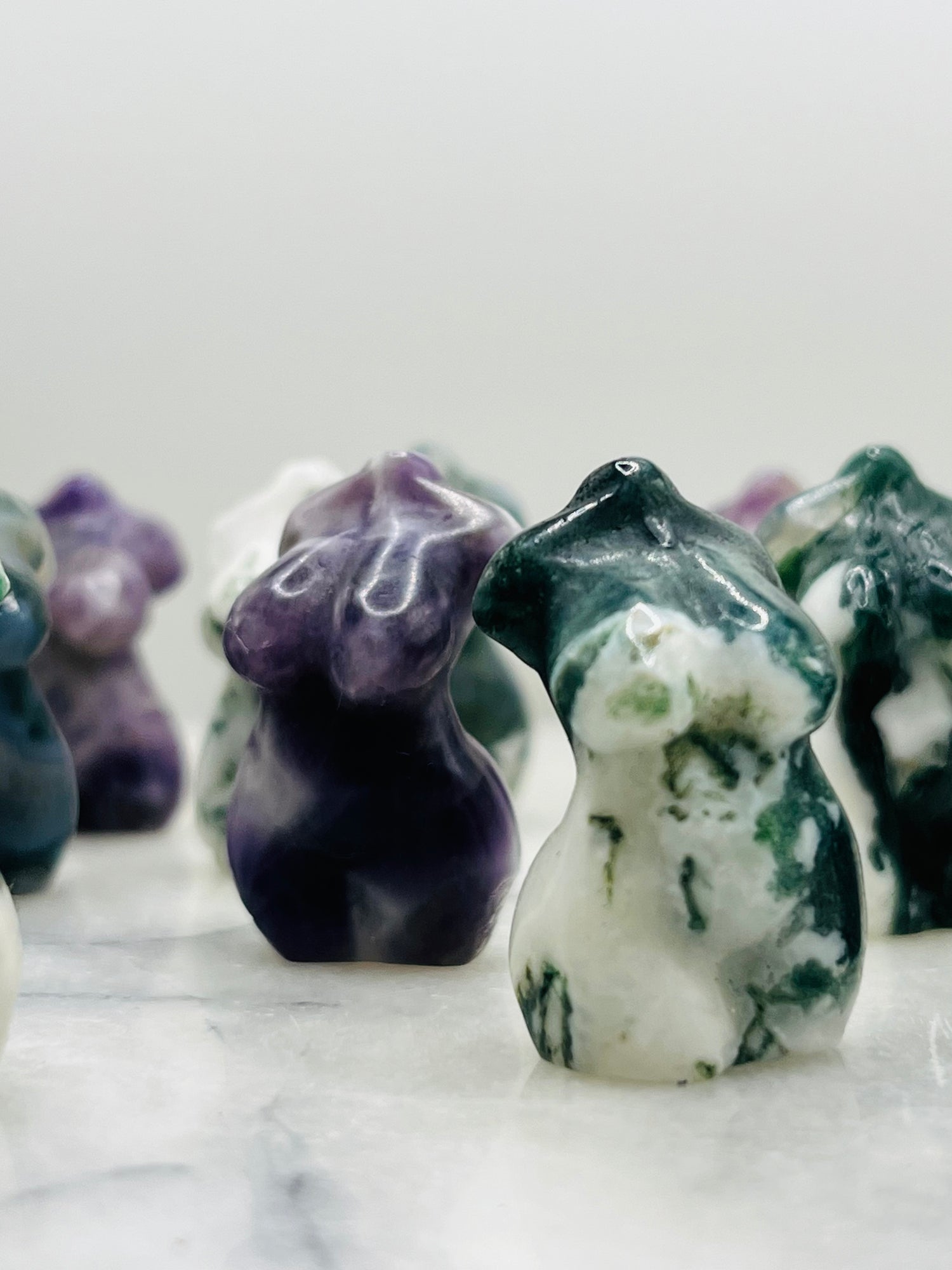 Hand carved crystal sculptures and body bodies female males small large medium size