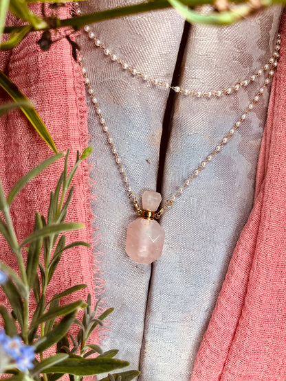 Rose Quartz perfume bottle pendant 